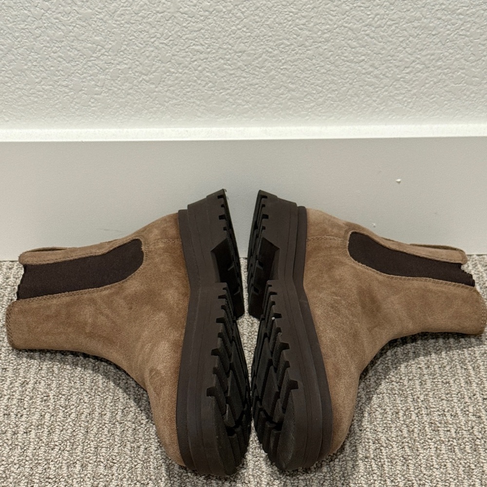 ZARA Lug Sole Suede Chelsea Ankle Boots Mens 12 Brown Leather Suede Chunky Soles - Picture 3 of 6